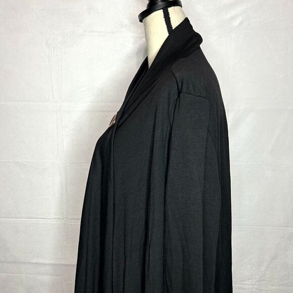 Chatoyant Big Button Wrap Cardigan Tunic Top Size 2XL Black Knit Fringe - Picture 4 of 7